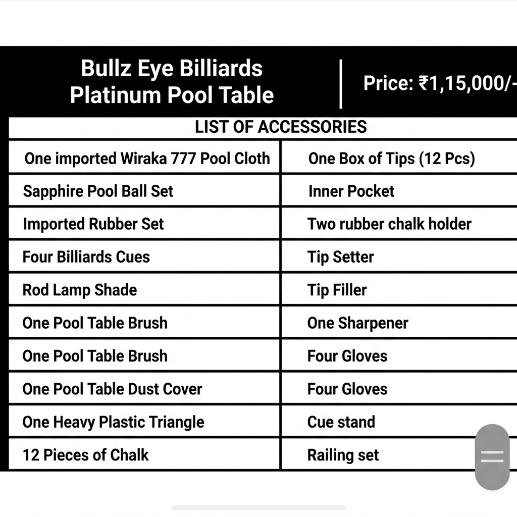 Bullz Eye Billiards Platinum Pool Table